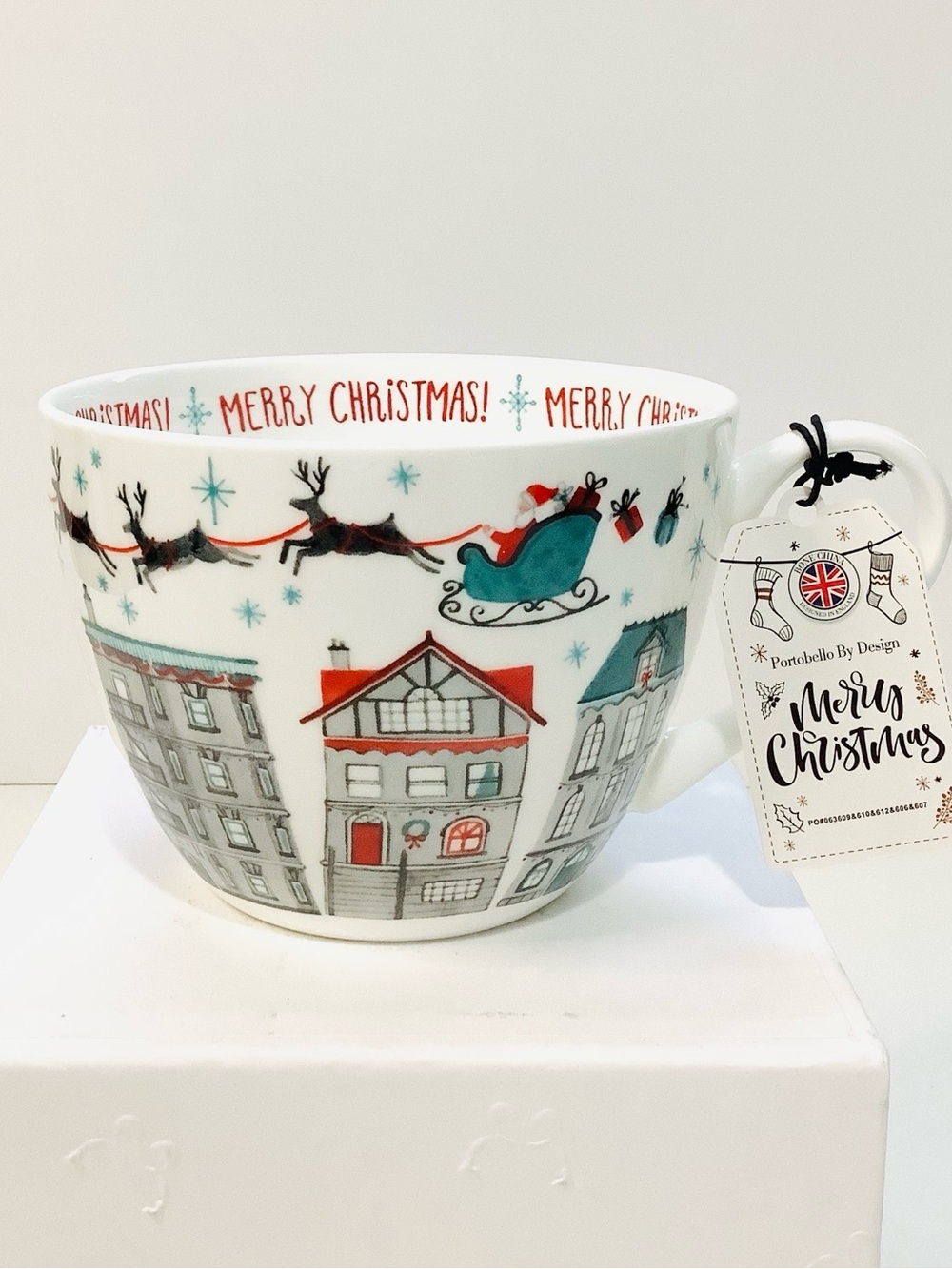 NEW Portobello By Design Merry Christmas Village Santa in Sleigh Coffee Tea Mug